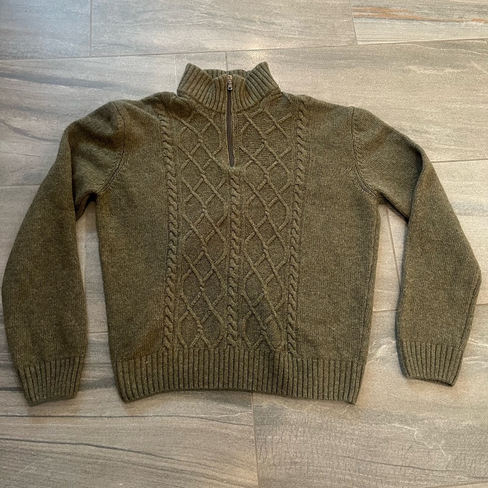 Lorenzo Men's Vintage Wool 1/4 Zip-Up Sweater in Mossy Green